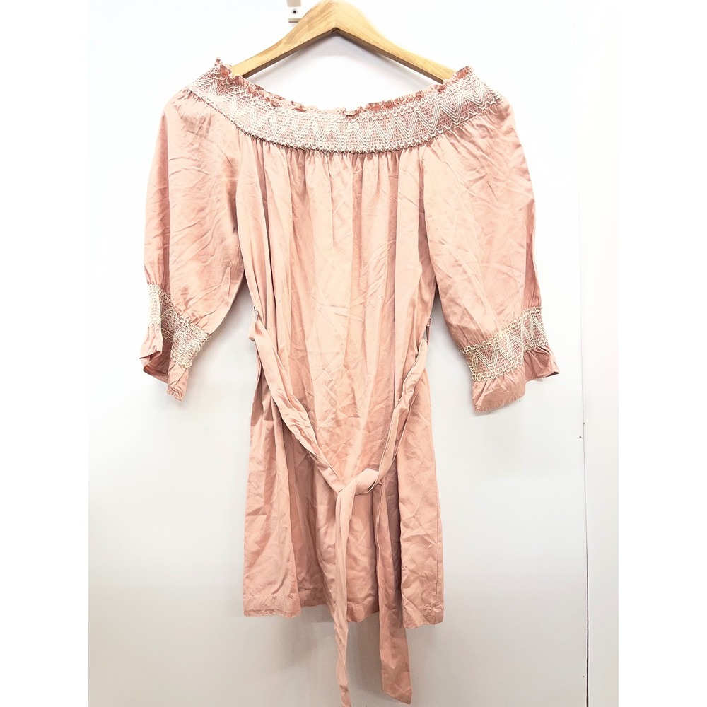 Privy Privately Privileged Blush Pink Off Shoulder Crochet Lace Mini Dress Small